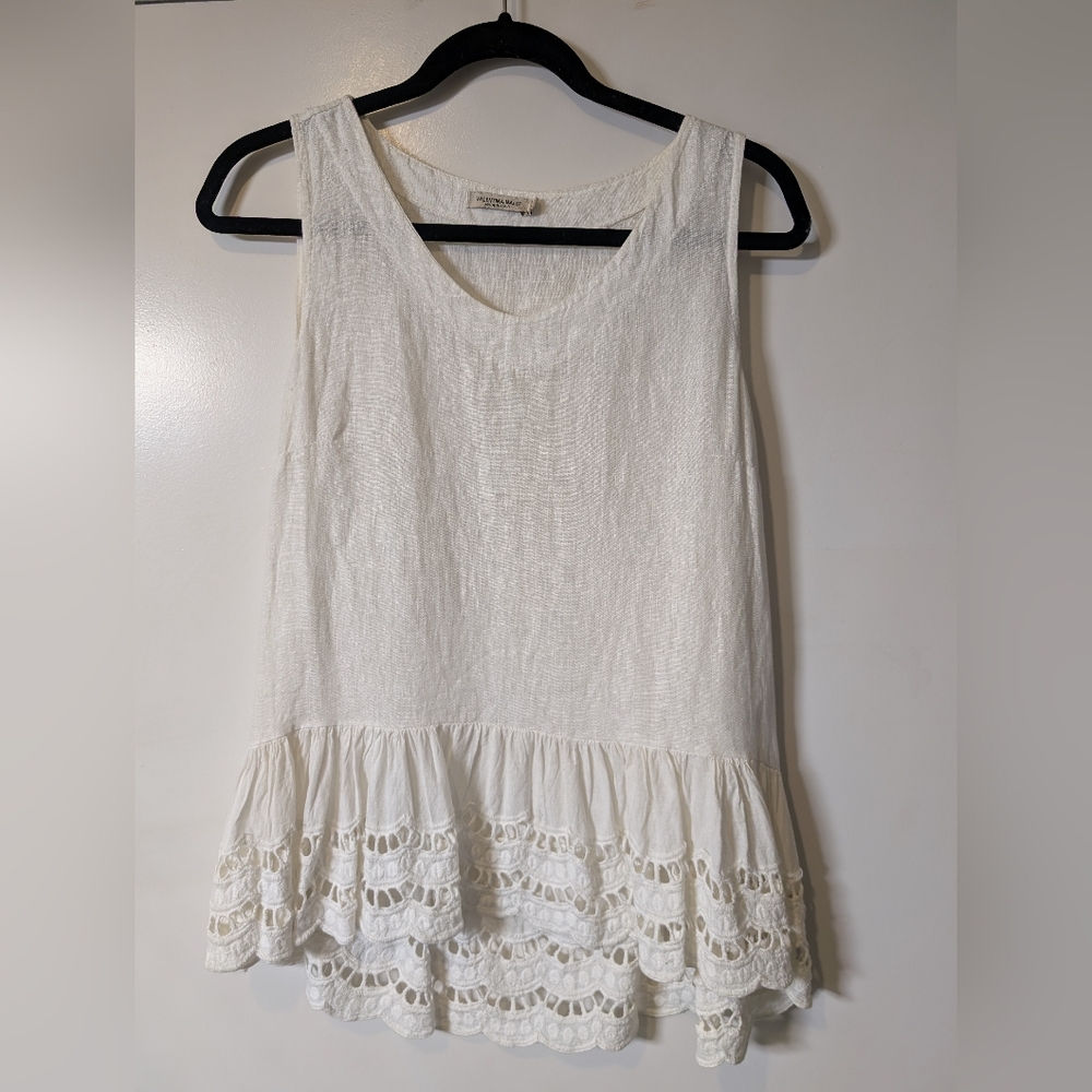 White Sleeveless Top with Lace Hem